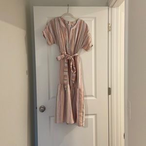 GAP cotton linen blend striped multicolored short sleeves tiered dress size 8